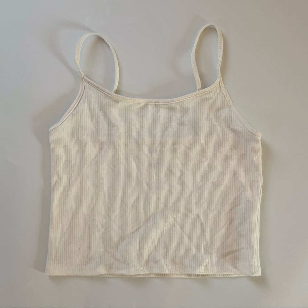 American Eagle Ribbed Cream Cropped Tank
